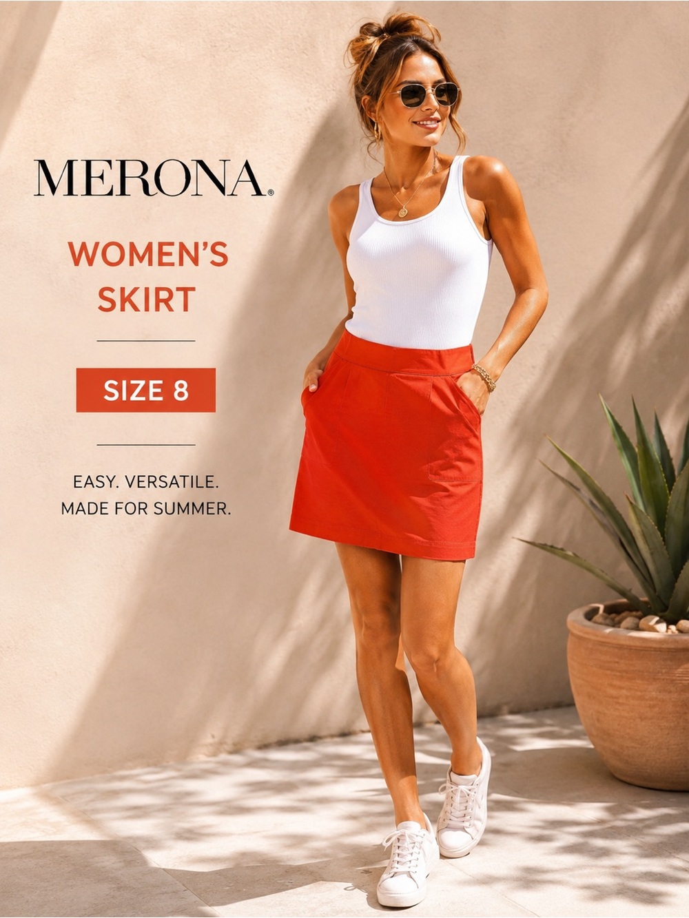 Merona Stretch Mini Skirt Size 8 Coral Orange Pocket Skirt